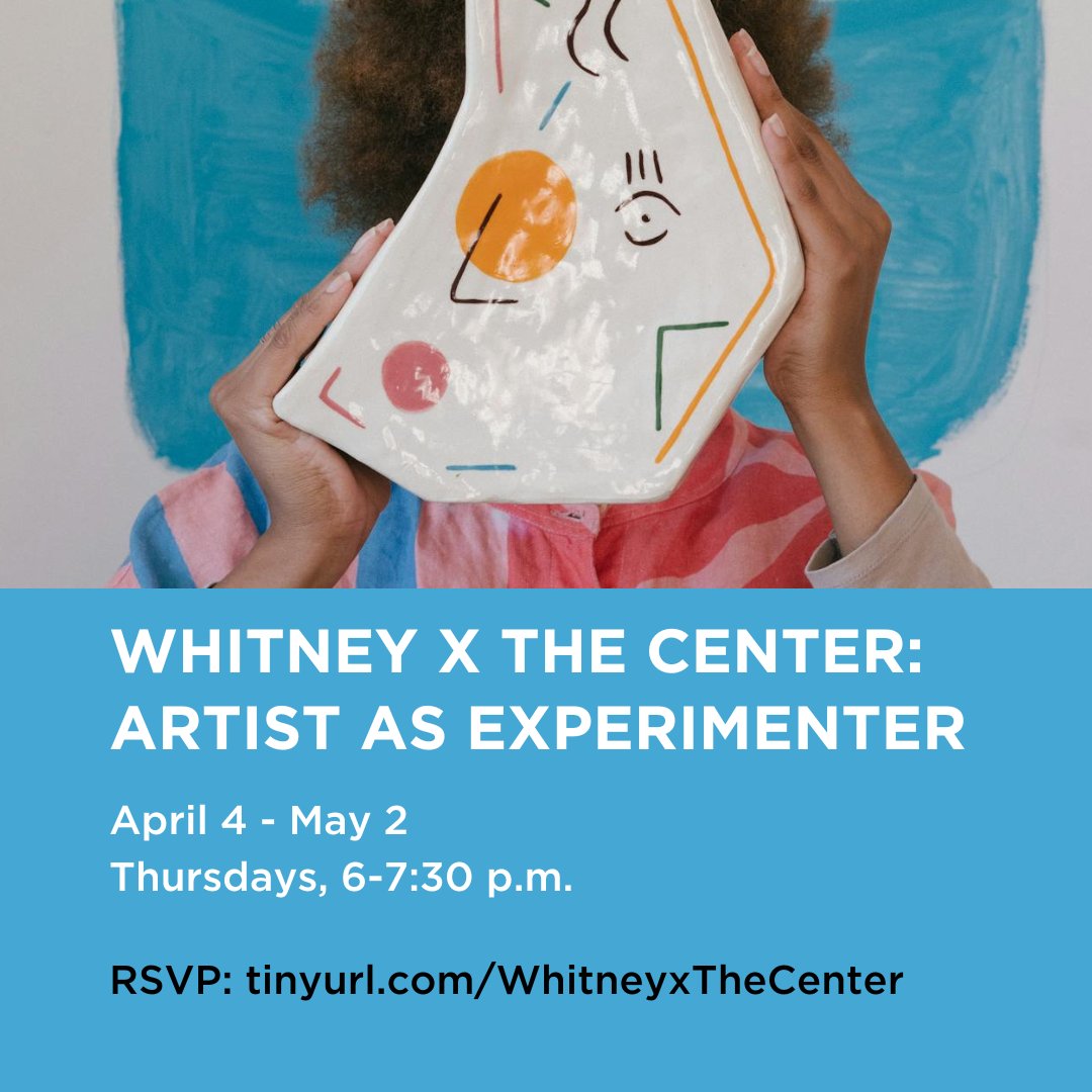 Whitney x The Center: Artist as Experimenter Inspired by the artwork on view in the @whitneymuseum Biennial 2024, participants will consider how artists use formal elements or how they transform everyday objects. 🗓️ Thursdays, April 4-May 2 Learn more: tinyurl.com/WhitneyxTheCen…