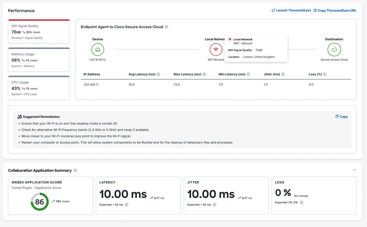 Boost network #security with Cisco Secure Access! 🛡️ Included Experience Insights swiftly detects & resolves connectivity issues. Simplify management with a single-dashboard & agent deployment - all at no extra cost: cs.co/6014ZMRYA @thousandeyes #SSE