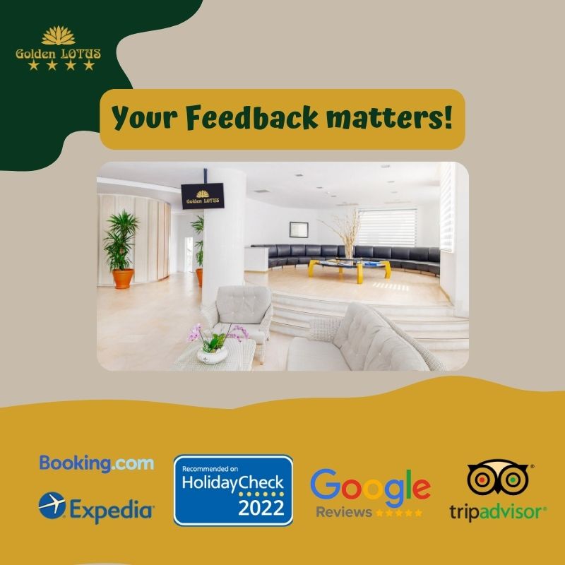 At Golden Lotus Hotel, we believe in the power of your voice. Your reviews not only guide fellow travelers but also inspire our team to elevate your experience. Leave your feedback today!

#goldenlotushotel #goldenlotuskemer #GoldenLotusHotel #kemer #visitkemer
