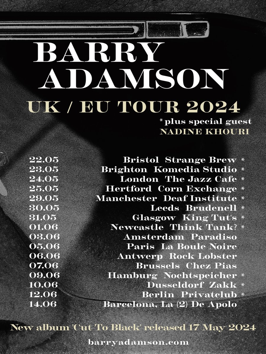 Delighted to announce I'll be supporting the amazing @AdamsonBarry solo on his tour this Spring ✨ Hope to see many of you there! Details below. Tickets on-sale now 🖤 barryadamson.com/live/