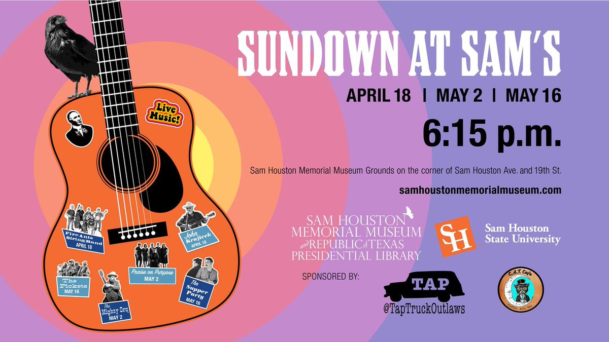 Go2HuntsvilleTX's tweet photo. In the mood for some free live music and fun? The grounds at the Sam Houston Memorial Museum & Republic of Texas Presidential Library will come alive three evenings this spring with live music from local artists. #HuntsvilleTX #PureTexas #VisitHuntsvilleTX https://t.co/amLCT8NUzR