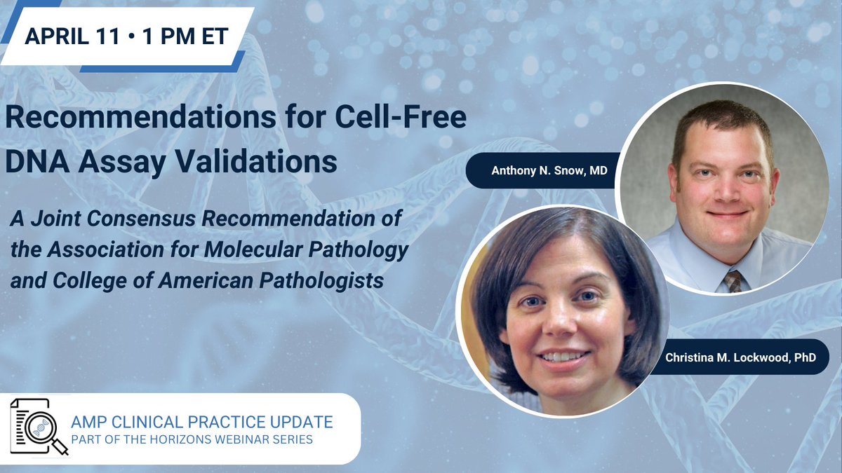 Don’t miss AMP’s upcoming webinar, “Recommendations for Cell-Free DNA Assay Validations: A Joint Consensus Recommendation,” on April 11 at 1 PM ET. Register today: ow.ly/zCuQ50R0ZN3 #molpath #pathologists #PathX