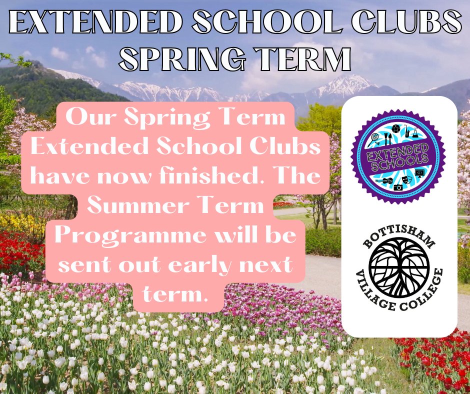 Please be aware that the Extended School Clubs for Spring Term have now finished. A sign-up sheet and programme will be sent to you after the Easter Break.