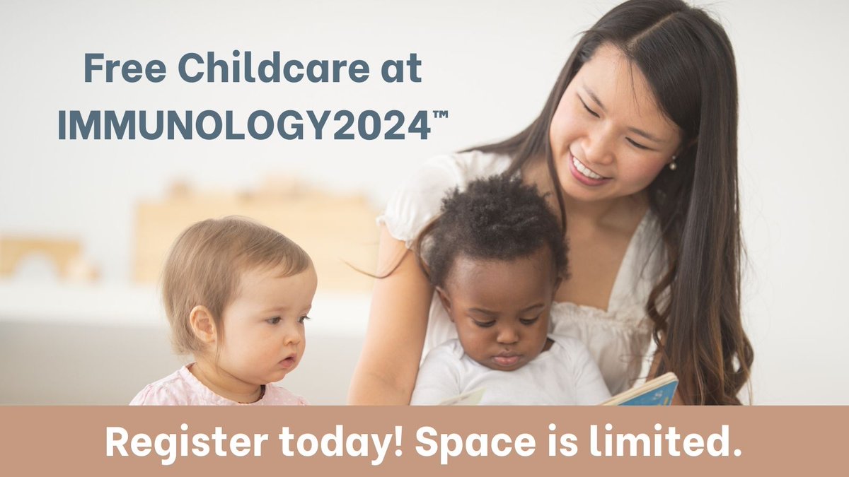 Free childcare for #IMMUNOLOGY2024™ attendees! AAI offers childcare services for kids aged 3 months to 12 years at no cost. Register by April 18. Limited spots available, first-come, first-served. Secure your spot now! ow.ly/4AV950QYOrL #immunology #AAI2024