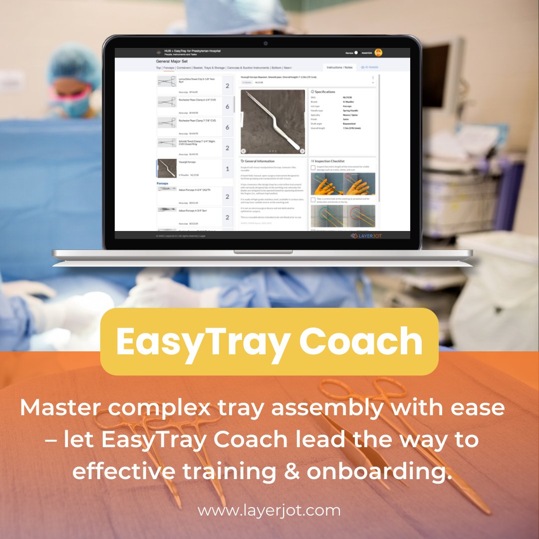 EasyTray Coach is a powerful training and in-service tool to help ensure your staff is adequately trained and prepared to assemble complex trays.

#EfficiencyEnhanced #TrayAssembly #AccurateAssembling #EasyTray #SurgicalPrecision #ErrorReduction #MedicalInnovation