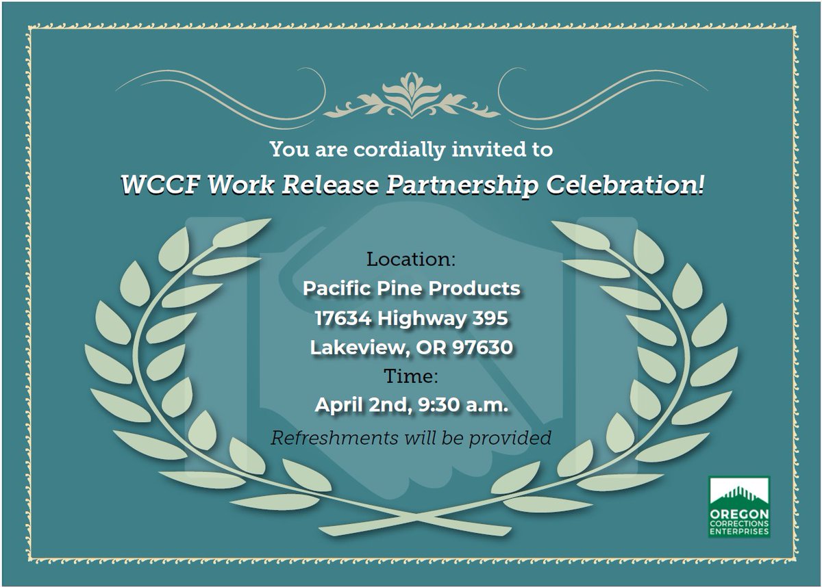 OregonCorrect's tweet image. Oregon Department of Corrections and Oregon Corrections Enterprises Partner to Provide Work Release Program.

Click the link below to read the full story 👇👇
oce.oregon.gov/2024/03/25/blo…