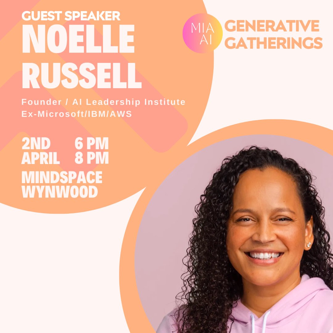 April 2 at @MindspaceME Wynwood: @miamiaihub's Generative Gatherings. Keynote by @NoelleRussell_ showcases by @MykoData & @PrescientAI. Immerse in AI innovation, and connect with top minds. Limited seats, RSVP: lu.ma/rmrcywrr