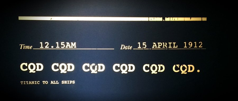 TitanicBelfast's tweet photo. RMS Titanic sends out radio distress “CQD…MGY…CQD…MGY” – Titanic to all ships. #Titanic112 https://t.co/8zG90ZteT1