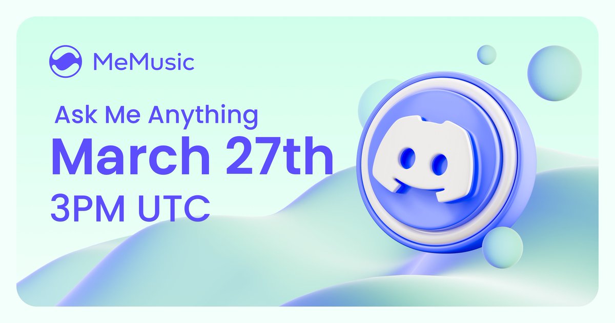 Do you have questions about #MeMusic, #AudioFi, $MMT or $STREAM? Join MeMusic's Discord Community to tune into a live AMA on March 27th 🧡 discord.gg/memusic Leave your questions below by comment 👇🏼 Two best questions will be rewarded with $50 USDT each 💫