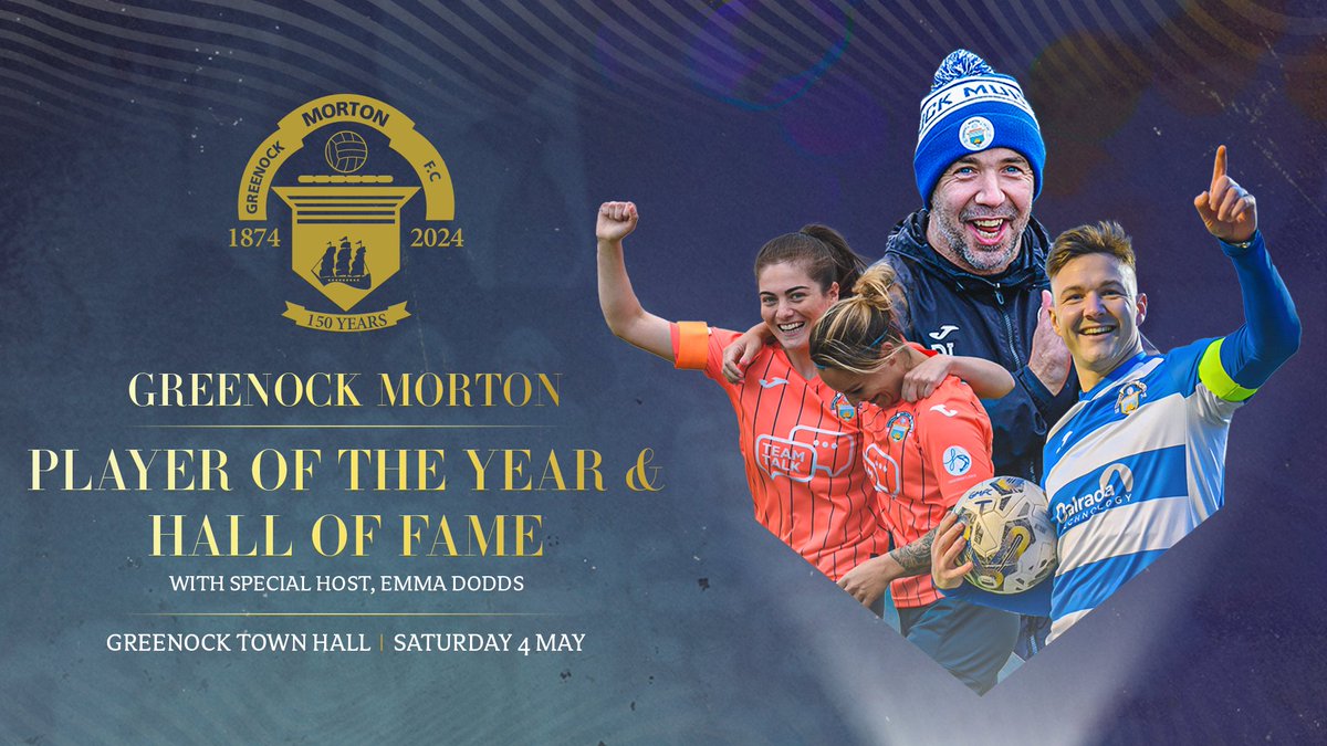 🏆 Greenock Morton are delighted to announce this season's Player of the Year and Hall of Fame Dinner will take place on Saturday 4th May 2024 in the Greenock Town Hall.
 
Full details and how to book 👉 bit.ly/3x9TVul