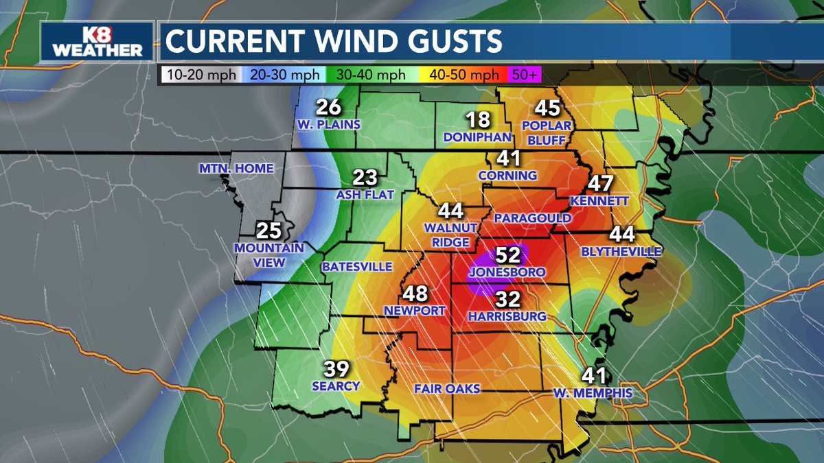 A 52 MPH wind gust in Jonesboro! #ARWX #MOWX