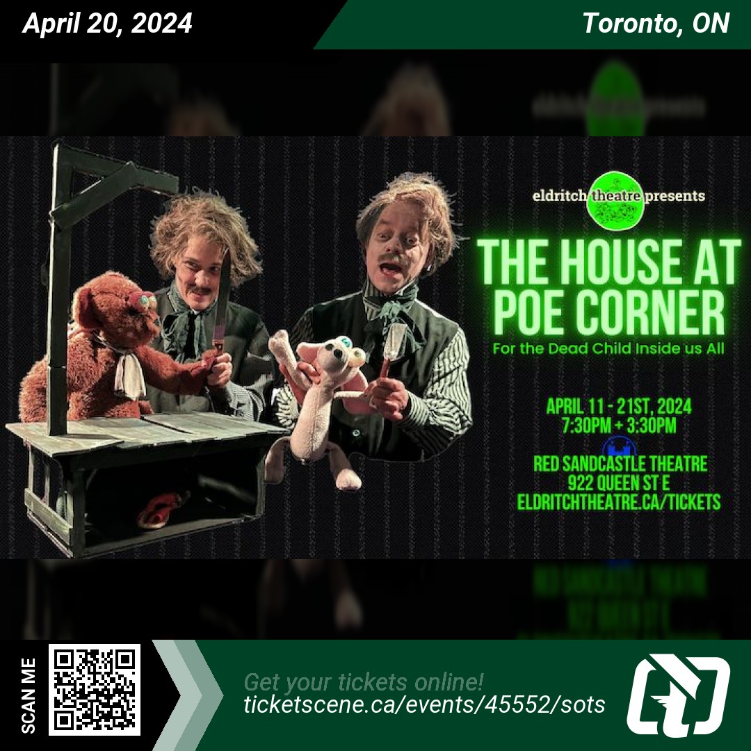 The House at Poe Corner with Mairi Babb and @EricWoolfe plays at The RED Sandcastle Theatre (@EldritchTheatre) on Saturday, April 20, 2024 at 7:30 pm Get your tickets online ticketscene.ca/events/45552/s… #toronto #tickets #events