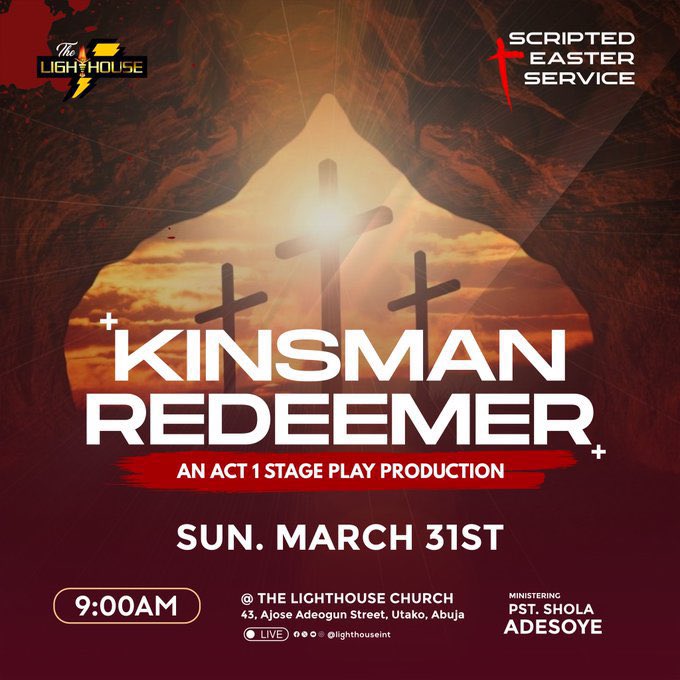 adejokewrites's tweet photo. It's an African Themed Easter play @Lighthouseint 9am Easter Sunday.
Join us for a captivating Easter performance celebrating the timeless story of hope, renewal, and redemption.”
#KinsmanRedeemer #scriptedeasterservice https://t.co/Zx4RflHcog