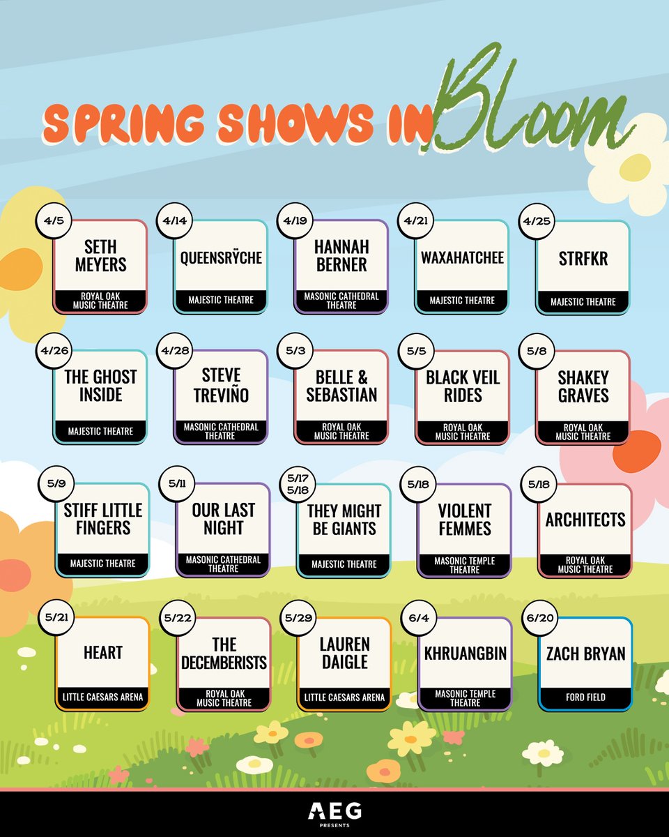 Sun’s out, shows out 🌼🌸🌞 We’re springing into spring shows and can’t wait to see you there! Which shows are you most excited for? ⬇️ 🎫: michigan.aegpresents.com