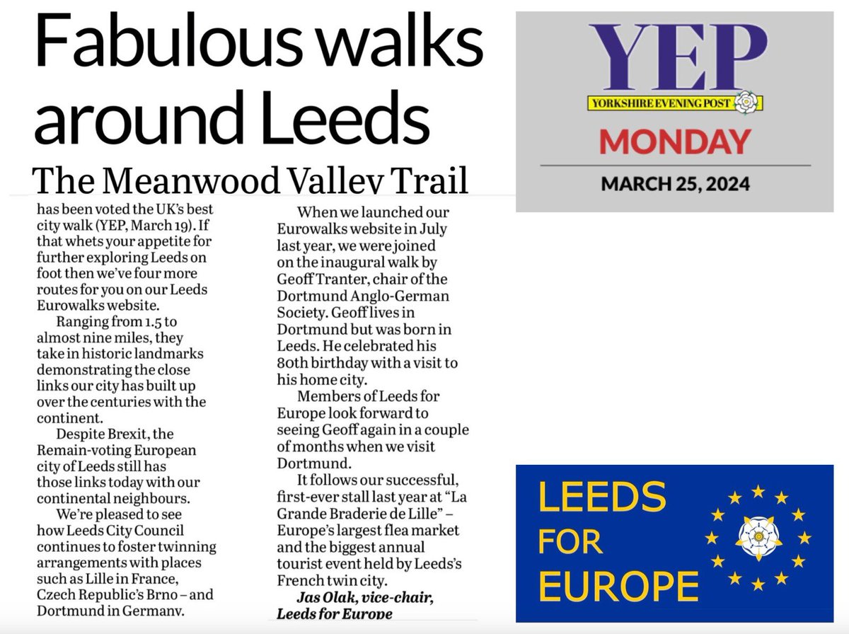 Coverage of our Leeds Eurowalks and Leeds for Europe’s forthcoming twinning visit to Dortmund in Germany feature in today’s Yorkshire Evening Post. Do check out the wonderful leedseurowalks.co.uk website and try out these great heritage walks!