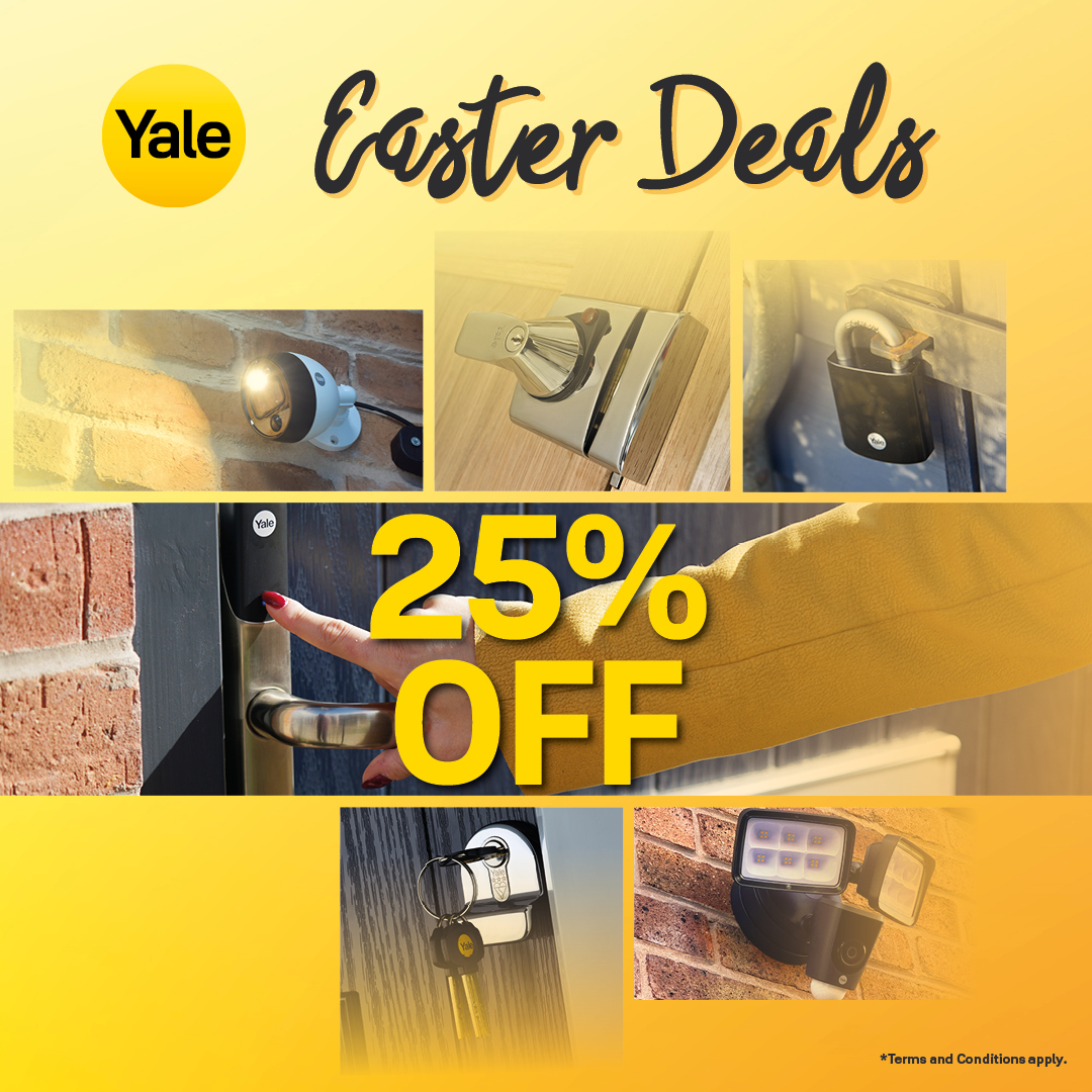 Hop into savings this Easter! 🐣 Enjoy the egg-citing offer of 25% off almost everything on the Yale Home website. Elevate your home security and style with our exclusive Easter deals 🏡 Don't miss out on the egg-ceptional discounts 👉🏻 yalehome.co.uk