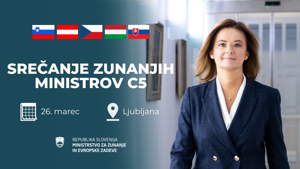 MZEZ_RS's tweet photo. #Central5 | Ministrica @tfajon bo jutri v Ljubljani gostila zunanje ministre neformalne skupine #C5. Skupaj z MZZ Avstrije 🇦🇹 Schallenbergom, Češke 🇨🇿 @JanLipavsky, Madžarske 🇭🇺 Szijjártom in Slovaške 🇸🇰 Blanárjem bo govorila o najpomembnejših vprašanjih, ki vplivajo na regijo. https://t.co/h4hP8YpxiY