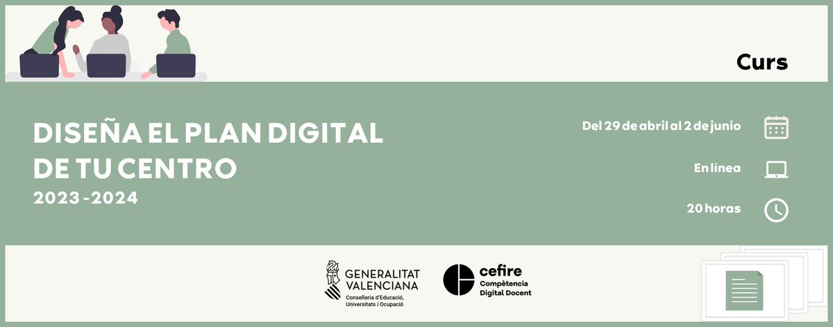 🔊En inscripción el curso:  "Diseña el plan digital de tu centro"  

📆 Del 22 de abril al 2 de junio
📍 En línea 
⏰ 20 horas 
👩‍🦱👨 100 plazas 

➕ℹ️👇
🔗cefire.edu.gva.es/sfp/index.php?…

#CEFIREAlzira
#CEFIRECompetenciaDigitalDocente
