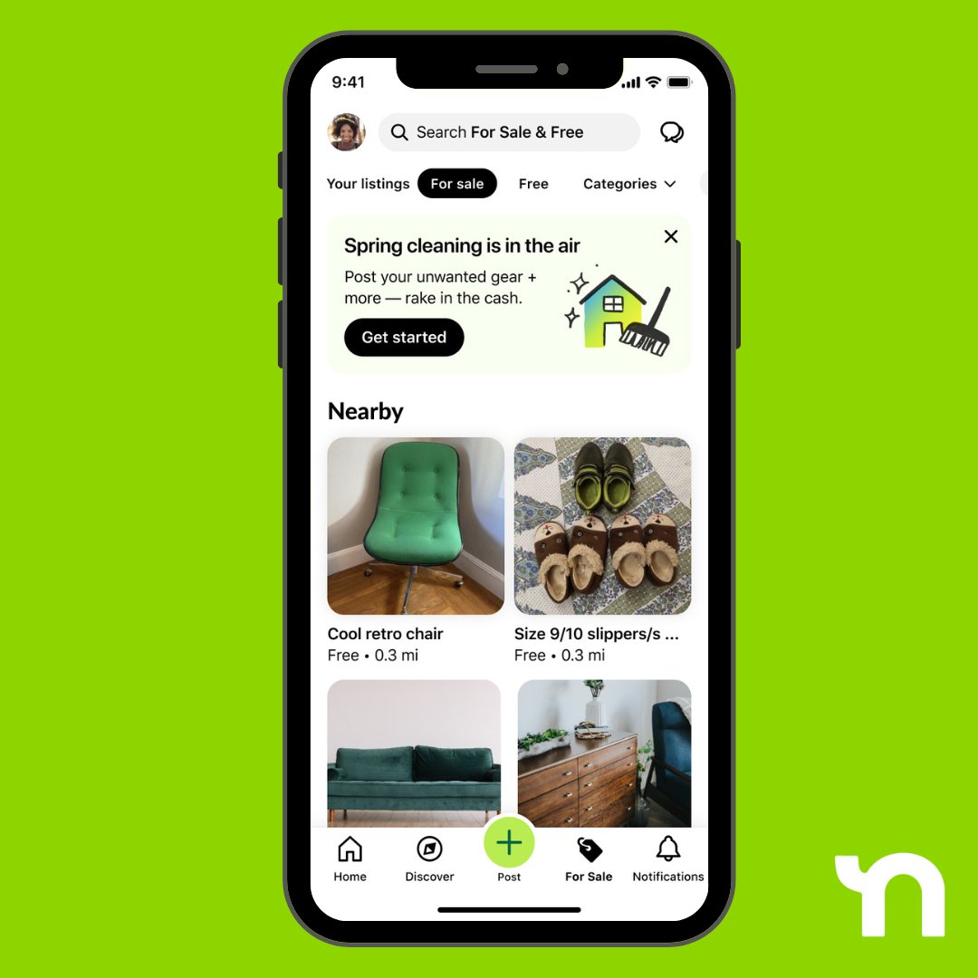 For Sale & Free was made for spring 🌸 Whether you’re cleaning out the garage or updating your living room, it’s a great time to buy and sell on Nextdoor. Head to the app and click the “For Sale” tab to get started today.