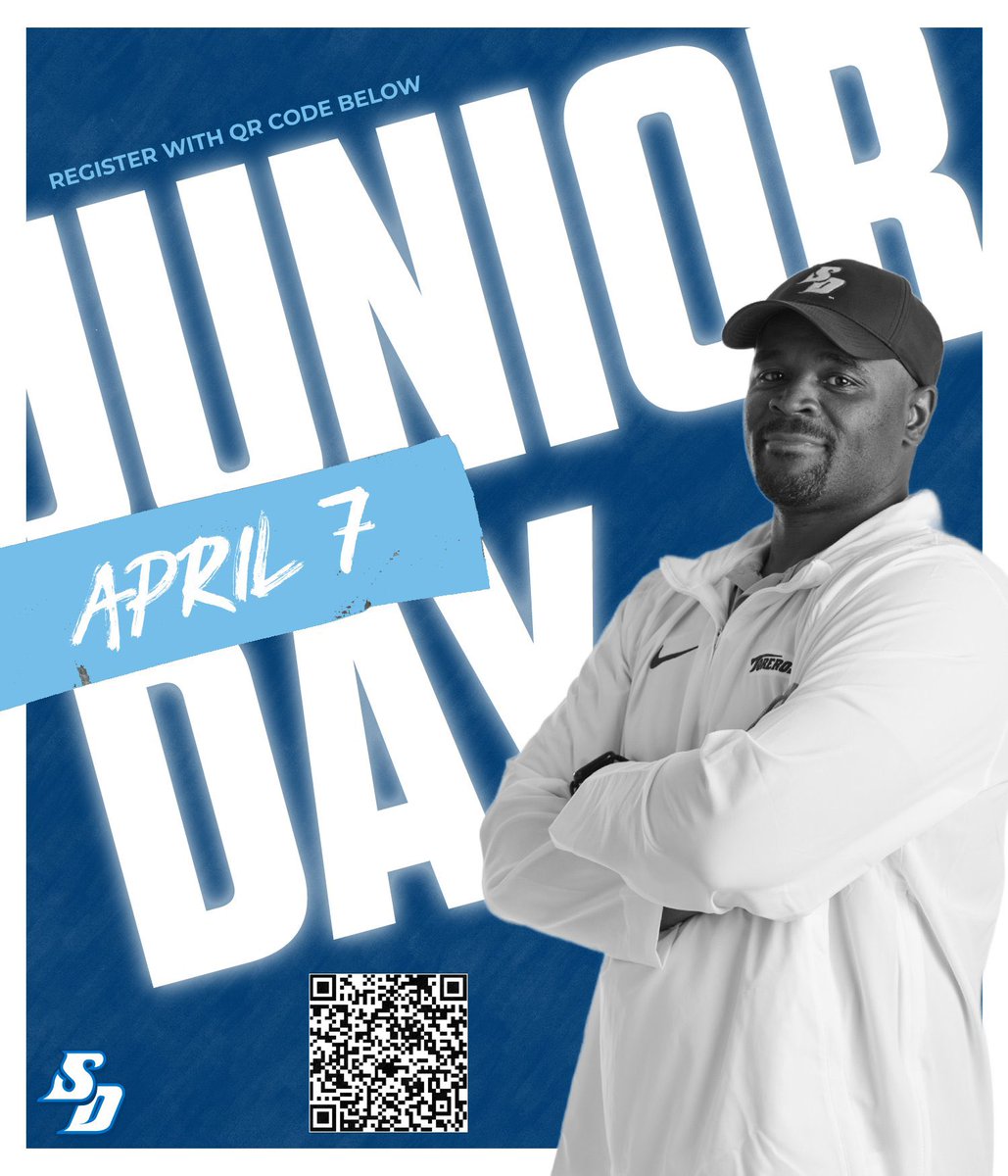 ✌️Weeks left until Junior Day! Come check out the #️⃣1️⃣ most beautiful campus in the country and meet the Torero coaches. Registration starts at 9 AM. Register with the QR Code or at the link: tinyurl.com/USD-FB-Junior-… #GoToreros