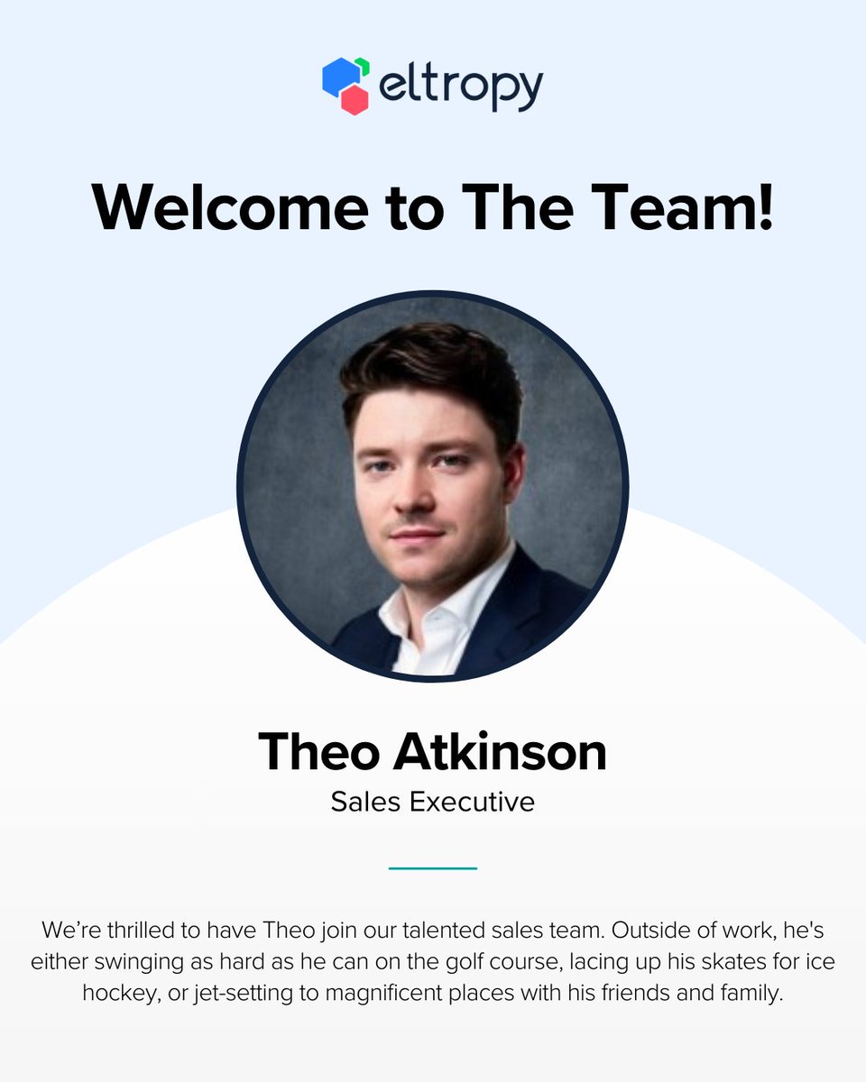 Please join us in welcoming Theo Atkinson to our team as our newest Sales Executive! We're excited to have Theo on board to help deliver exceptional digital conversations to customers all across America 🤝 eltropy.com/careers/ #NewHire #SalesExecutive #Eltropy