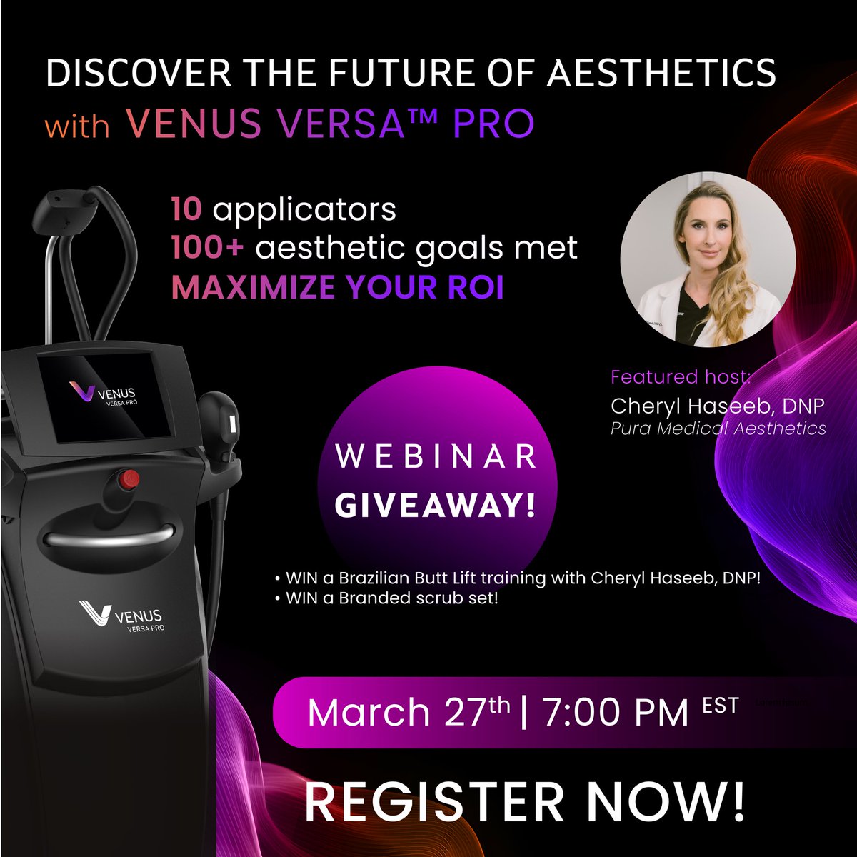Join us this week on Wednesday, March 27th, for our FIRST Venus Versa™ Pro webinar, featuring Key Opinion Leader Cheryl Haseeb, DNP, from Pura Medical Aesthetics. As a bonus, two incredible giveaways will be offered to attendees!

Register now: info.venusconcept.com/versa-pro-webi…
