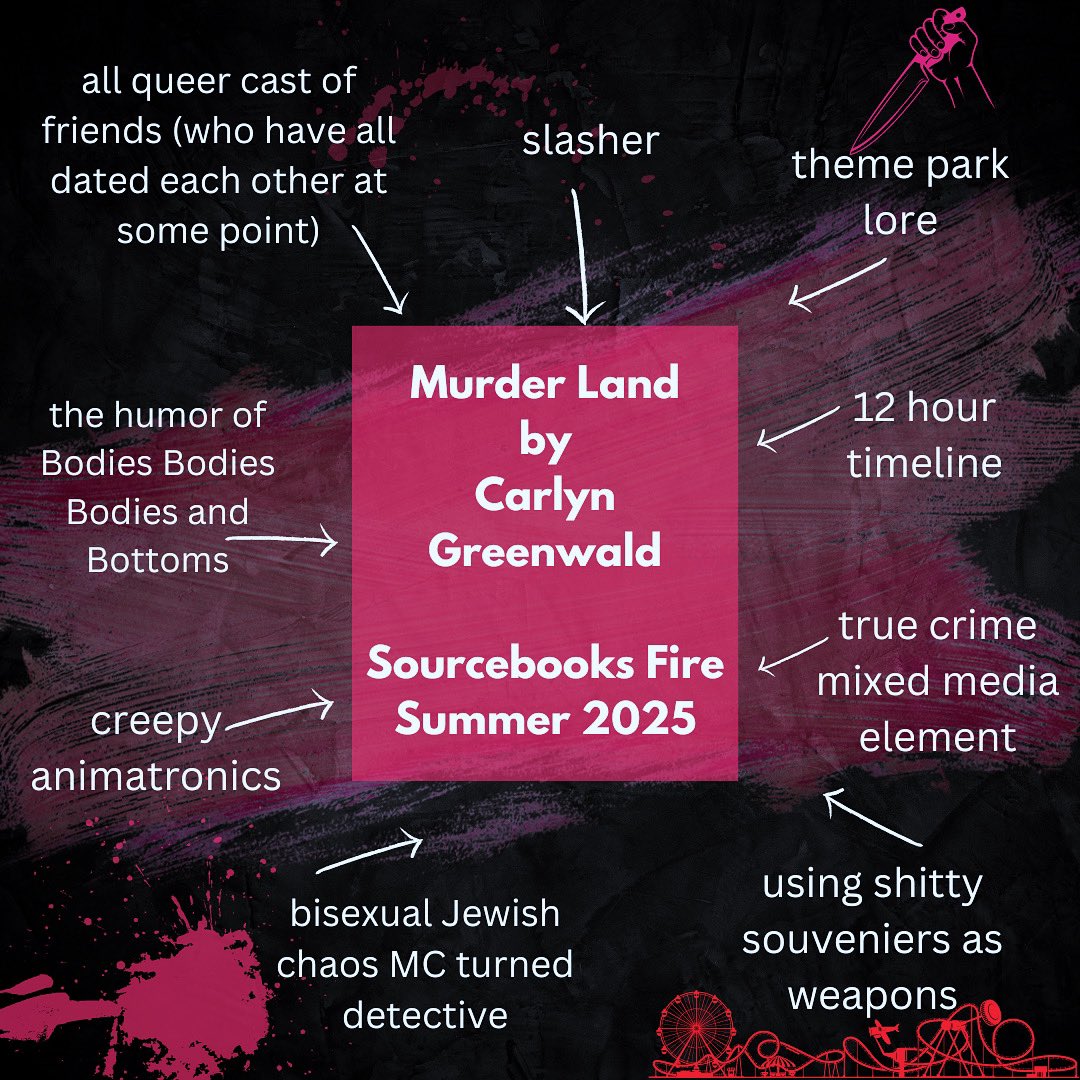 Still so jazzed about MURDER LAND, my YA thriller debut with Sourcebooks Fire! It follows a 17-year-old ride operator who has 1 night to discover who killed her coworker in a beloved SoCal theme park built on dark secrets. You can add it on GR now. Murder Land opens Summer 2025