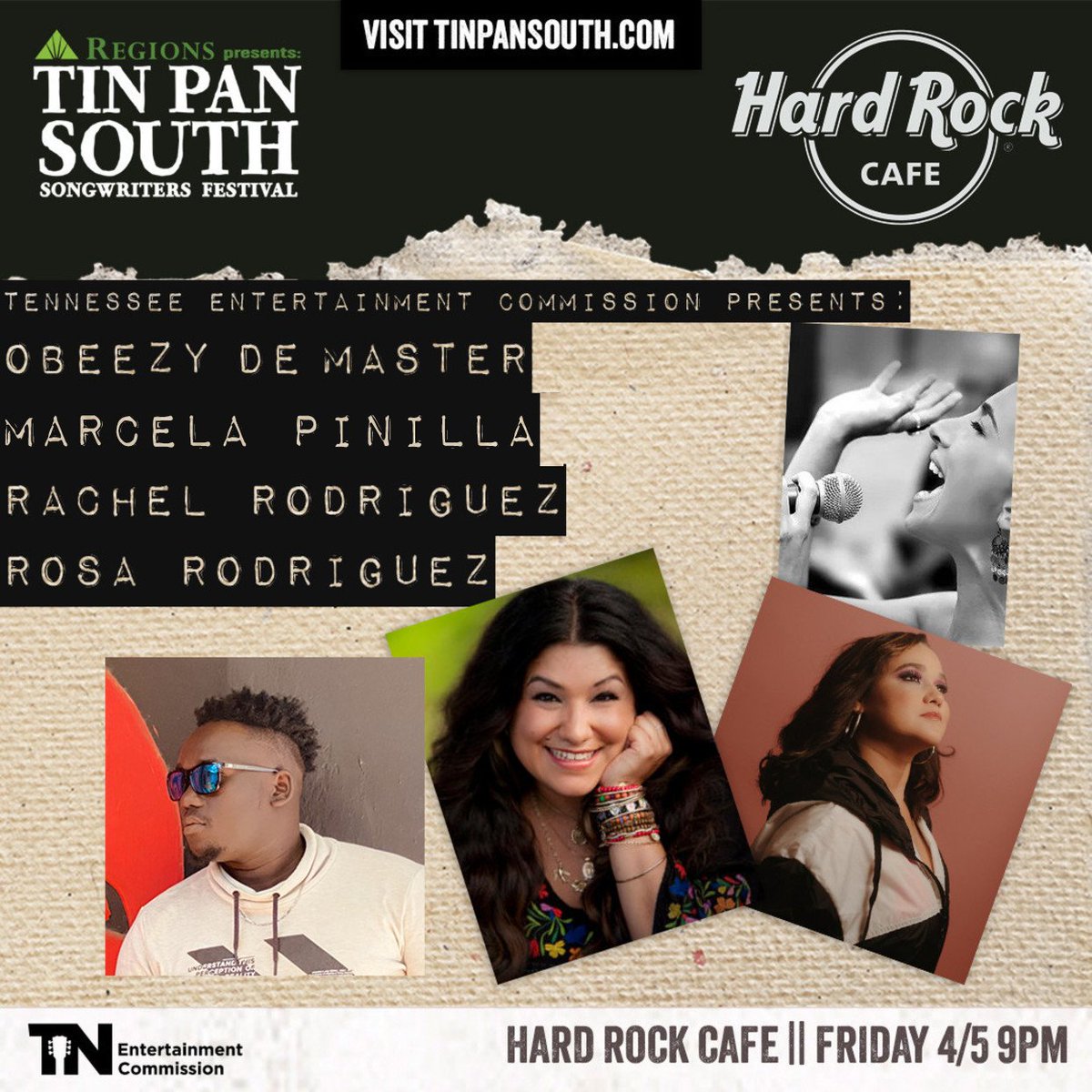 If you are still deciding on your Friday night plans during Tin Pan Week, take a look at this incredible round featuring Obeezy De Master, Marcela Pinilla, Rachel Rodriguez and Rosa Rodriguez at Hard Rock Cafe at 9pm! loom.ly/xtEkK1Q