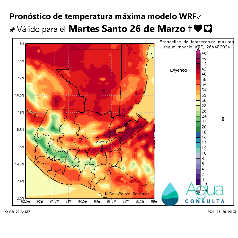 AlertaGt502's tweet photo. Pronóstico del tiempo para Semana Santa🇬🇹 🛐✝️

1📝MARTES: Anticiclón genera ambiente muy caluroso y seco, Baja Presión asociada a vaguada PreFrontal del #FF41 mantiene viento sur con aire muy cálido pero MIÉRCOLES dará paso al #FrenteFrio41 generando lluvias en la FTDN #ClimaGt https://t.co/jzi1DFt654