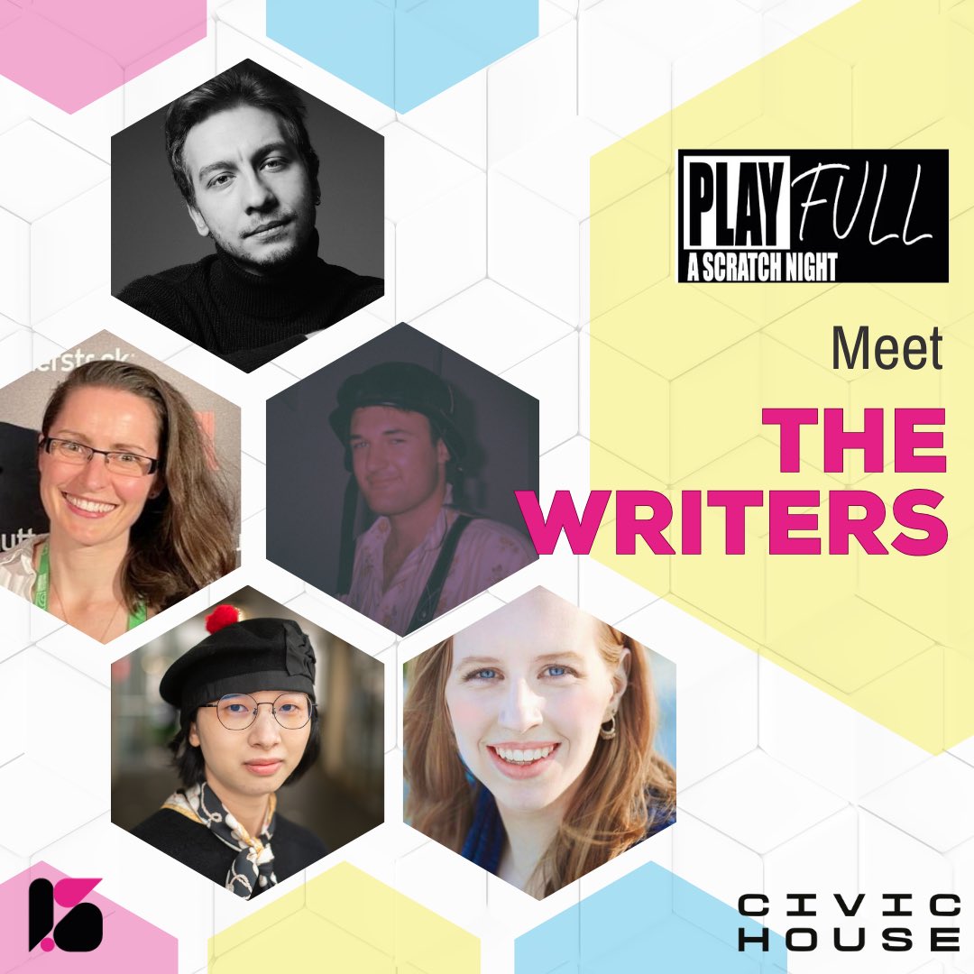 Play Full Theatre (@playfulltheatre) on Twitter photo We had so many fantastic submissions and are finally ready to introduce the 5 writers:
<a href="/cullen_lynsey/">Dr Lynsey Cullen</a>
<a href="/Wren_Tweets/">Wren</a>
<a href="/LintonZhang/">Lintong Zhang</a>
Emre Arslanbek and Garrick Douglas Pagel
Excerpts from their plays will be showcased at our scratch night on 29th of April at Civic House. We had so many fantastic submissions and are finally ready to introduce the 5 writers:
<a href="/cullen_lynsey/">Dr Lynsey Cullen</a>
<a href="/Wren_Tweets/">Wren</a>
<a href="/LintonZhang/">Lintong Zhang</a>
Emre Arslanbek and Garrick Douglas Pagel
Excerpts from their plays will be showcased at our scratch night on 29th of April at Civic House.