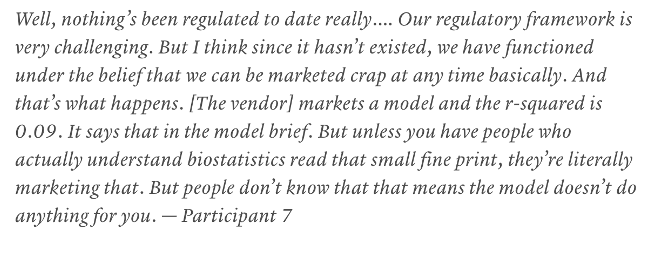 How do healthcare systems considering AI avoid the pitfalls articulated by Participant 7 below?  <a href="/NEJM_AI/">NEJM AI</a> ai.nejm.org/doi/full/10.10… #practicalAIGovernance