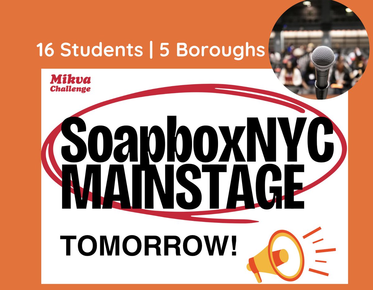 Tomorrow we're excited to be hosting the #SoapboxNYC mainstage showcase where 16 students from across all 5 boroughs will be speaking about what matters most to them and their communities! 🎤