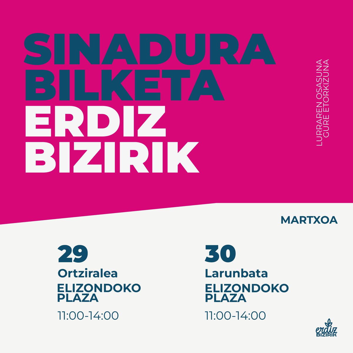🌱✍️ Oraindik ez duzu Erdizko meategi proiektuaren kontrako alegaziorik sinatu? Aste bukaera honetan Elizondoko plazan egonen gara, hurbildu eta babes gaitzazu! Landa eremuaren defentsan, Erdiz Bizirik!