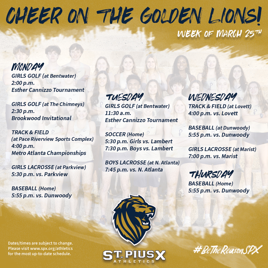 St. Pius X Athletics (@spxgoldenlions) on Twitter photo GO LIONS! #bethereasonspx
spx.org/athletics/ GO LIONS! #bethereasonspx
spx.org/athletics/