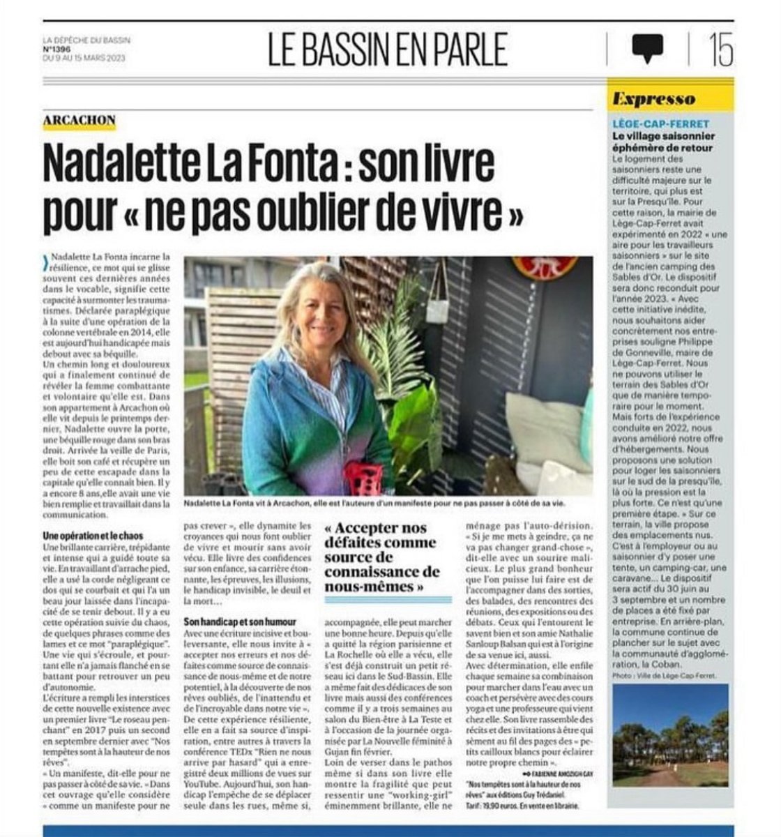 Il y a un an, la Dépêche du Bassin illuminait mon manifeste sur l’importance de vivre pleinement sa vie. Une gratitude immense

Continuons de rêver grand !

#nostempêtessontàlahauteurdenosrêves #rever #livre #parution #presse