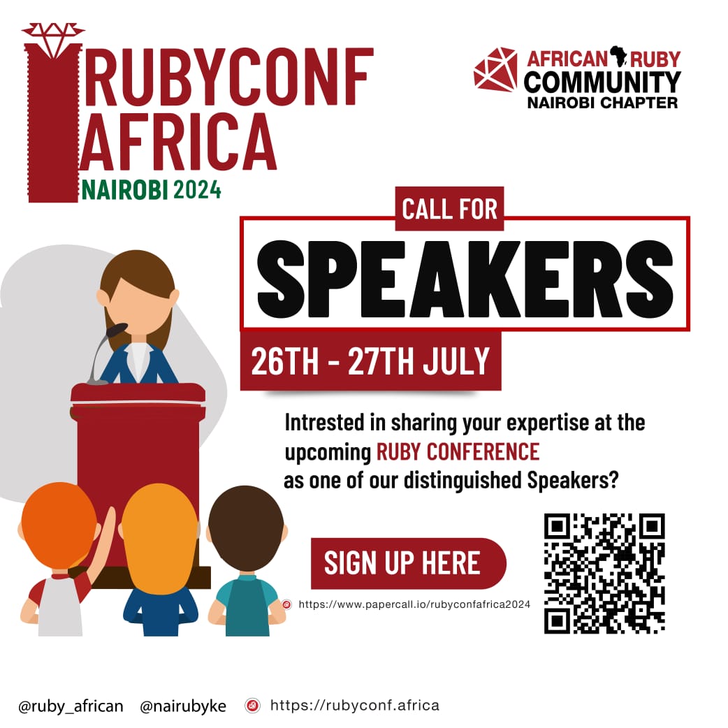 Calling all Ruby developers! It's your chance to share your knowledge & passion at RubyConf Africa 2024! We're looking for fresh ideas & diverse perspectives from seasoned speakers & newcomers alike Deadline:April 30th Link:papercall.io/rubyconfafrica… #rubyconfafrica2024 #africanruby