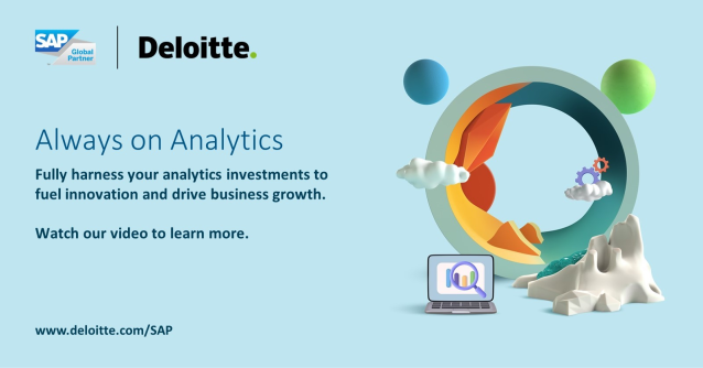 GGomez_TechExec's tweet photo. Deloitte's "Always on Analytics" is a meticulously designed solution that integrates, manages, and leverages your data to unleash its full potential and drive business growth. Watch Deloitte's video, created in partnership with SAP, here. https://t.co/4dZzfozSUB https://t.co/juf3d83EWx