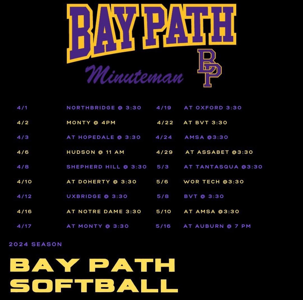 My 2024 High School Schedule! <a href="/CMVoodoo18uReg/">Central Mass Voodoo 18u Regional</a> <a href="/planetfastpitch/">Planet Fastpitch</a> <a href="/path_bay/">Bay Path Softball</a>