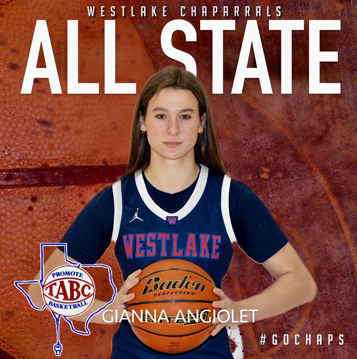 We conclude the Texas Association of Basketball Coaches post season awards with congratulating Gianna Angiolet on her selection to the All-State Team. Gianna led the Chaps in scoring with 18 points per game to go along with 4 rebounds, 3 steals and 3 assists per game. #GoChaps