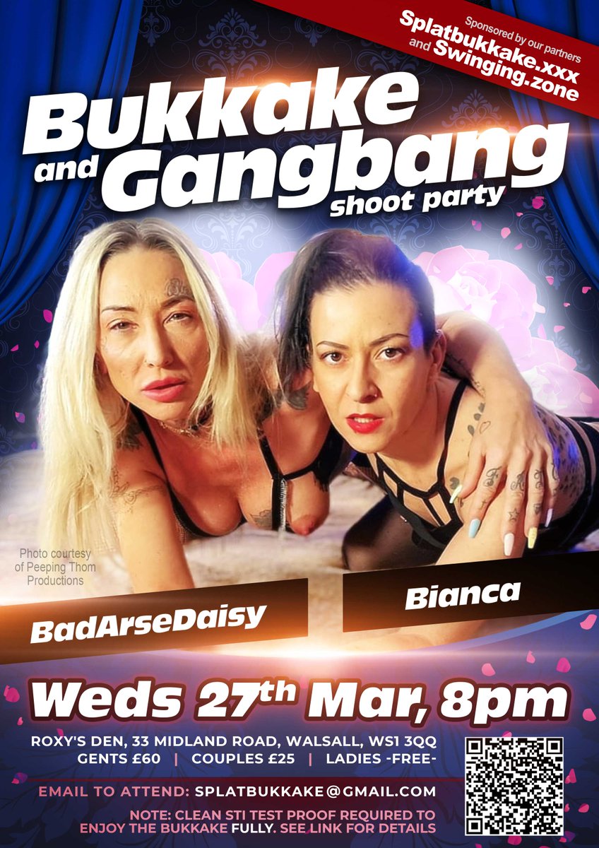 Only a couple of days to go guys. Come along and join us!! * Wednesday 27th March * 8pm at @roxysden Walsall * ft the amazing @BangingBadArse and Italian pocket rocket #Bianca 💕 Email splatbukkake@gmail.com to book your place Details 🔗 blog.ukxxxpass.xxx/events/27th-ma…