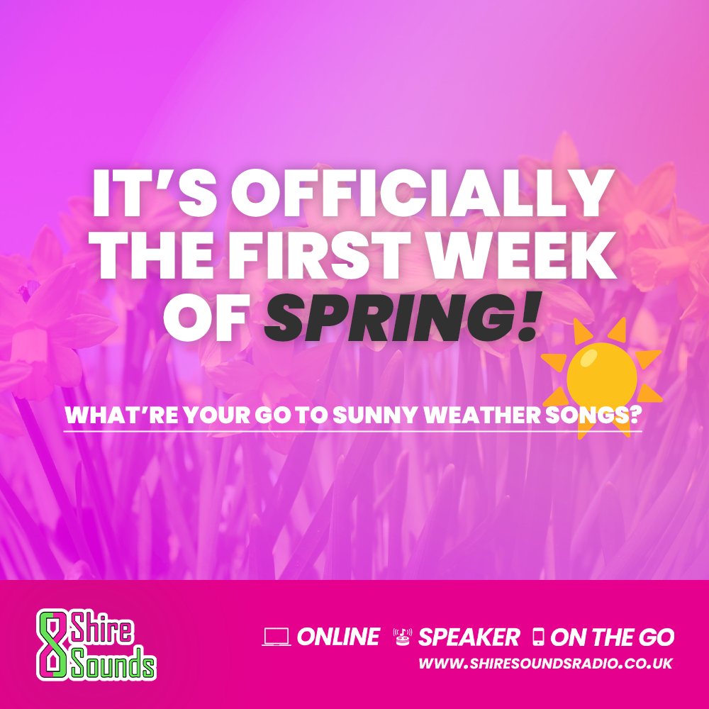 With this week being the official start of spring, Catherine wants to know what your go to sunny weather songs are? Listen from 6pm on: 📱- shiresoundsradio.co.uk/player 🗣- Ask Alexa To 'Play Shire Sounds Radio”