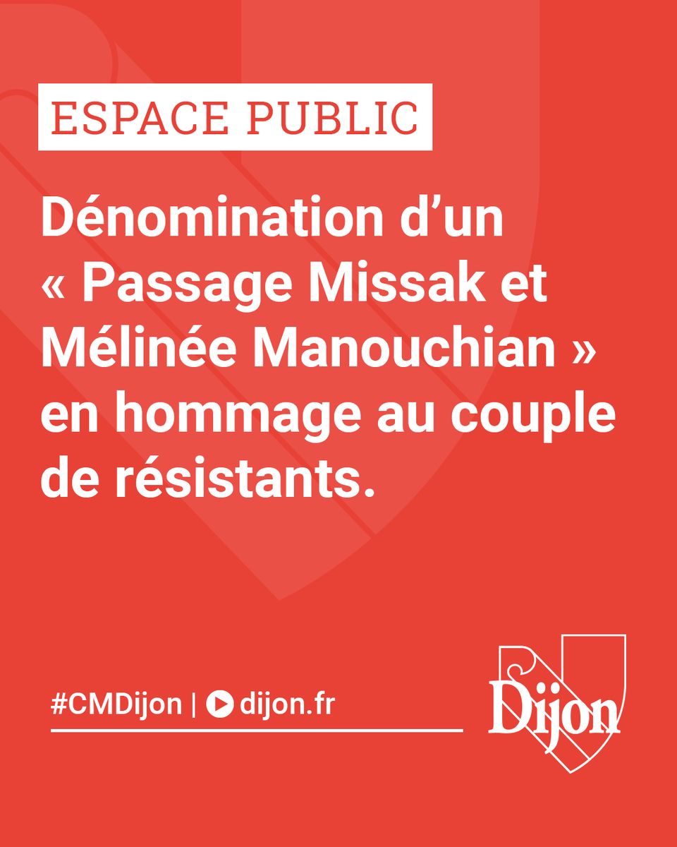 #Mémoire Suite à l’entrée au Panthéon de Missak et Mélinée Manouchian, la ville de Dijon rend hommage au combat mené par ces résistants étrangers en donnant leur nom au passage qui longe la forêt urbaine située entre la rue Chevreul et le rond-point Edmond Michelet. #CMDijon