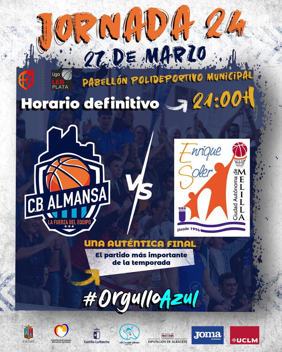 CBAlmansa's tweet photo. 📢📢 HORARIO DEFINITIVO 📢📢

Este miércoles disputamos una auténtica final ante @CAMESoler. A partir de las 21.00 NECESITAMOS que #LaBombonera se vista de gala.

#MareaAzul, ¿estás lista? 😤

#OrgulloAzul #JuntosSomosMásFuertes #LaFuerzaDelEquipo https://t.co/CfGl1vI6ug
