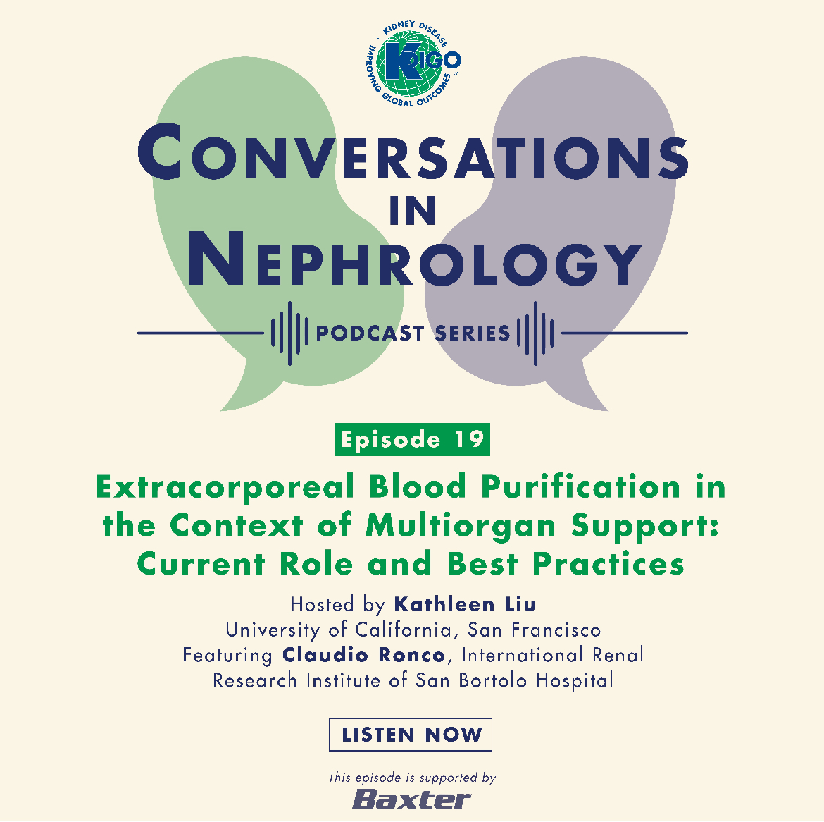KDIGO is excited to announce a new 3-episode podcast series on acute kidney injury (#AKI). Listen on your favorite podcast platform or on the KDIGO Conversations in Nephrology Podcast page: kdigo.org/podcast/ 

The new AKI series is hosted by Dr. Kathleen Liu (University of