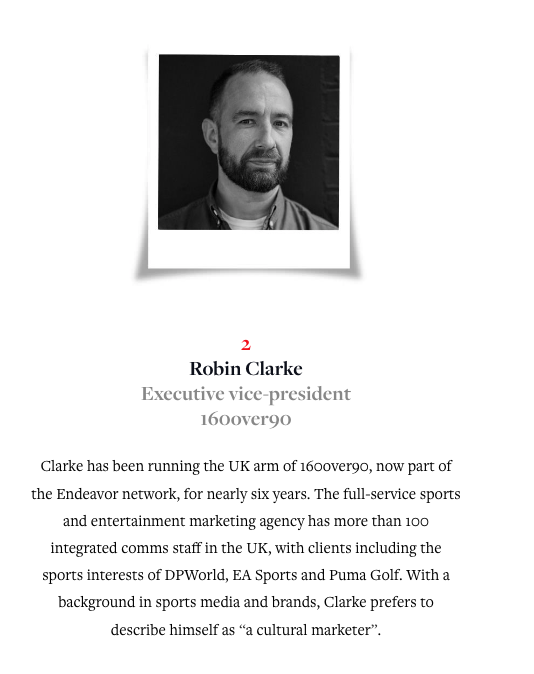 Leading sports and entertainment marketing agency - that's us! Congrats to our EVP @robinsclarke on being named to @prweekuknews Power Book 2024 #CultureMovesUs prweek.com/article/186522…