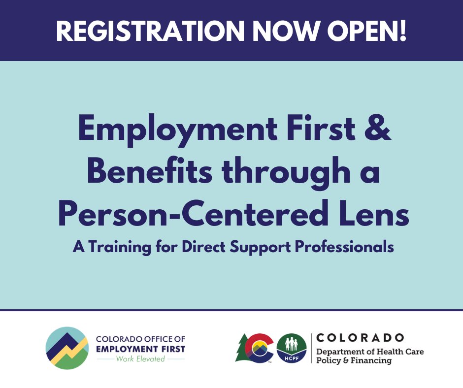 Register for Employment First & Disability Benefits through a Person-Centered Lens training for DSP's! Learn more and register here: mailchi.mp/employmentfirs…

#employmentfirst #training #professionaldevelopment #employment #benefits #benefitsplanning #benefitscounseling #Colorado
