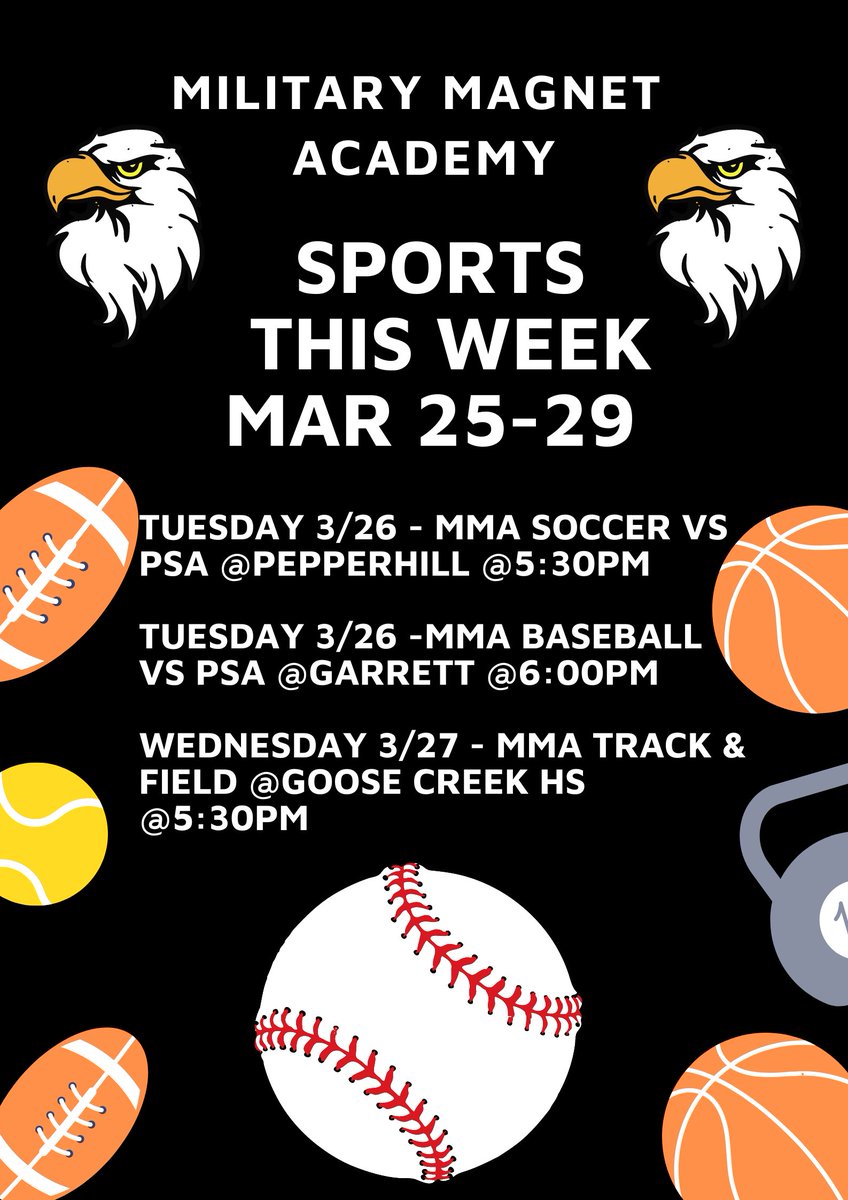 MMA Sports This Week - March 25-29! Spring Break is almost here!  #LeadCCSD #MMAUniverse #EaglePride #GoMMAEagles