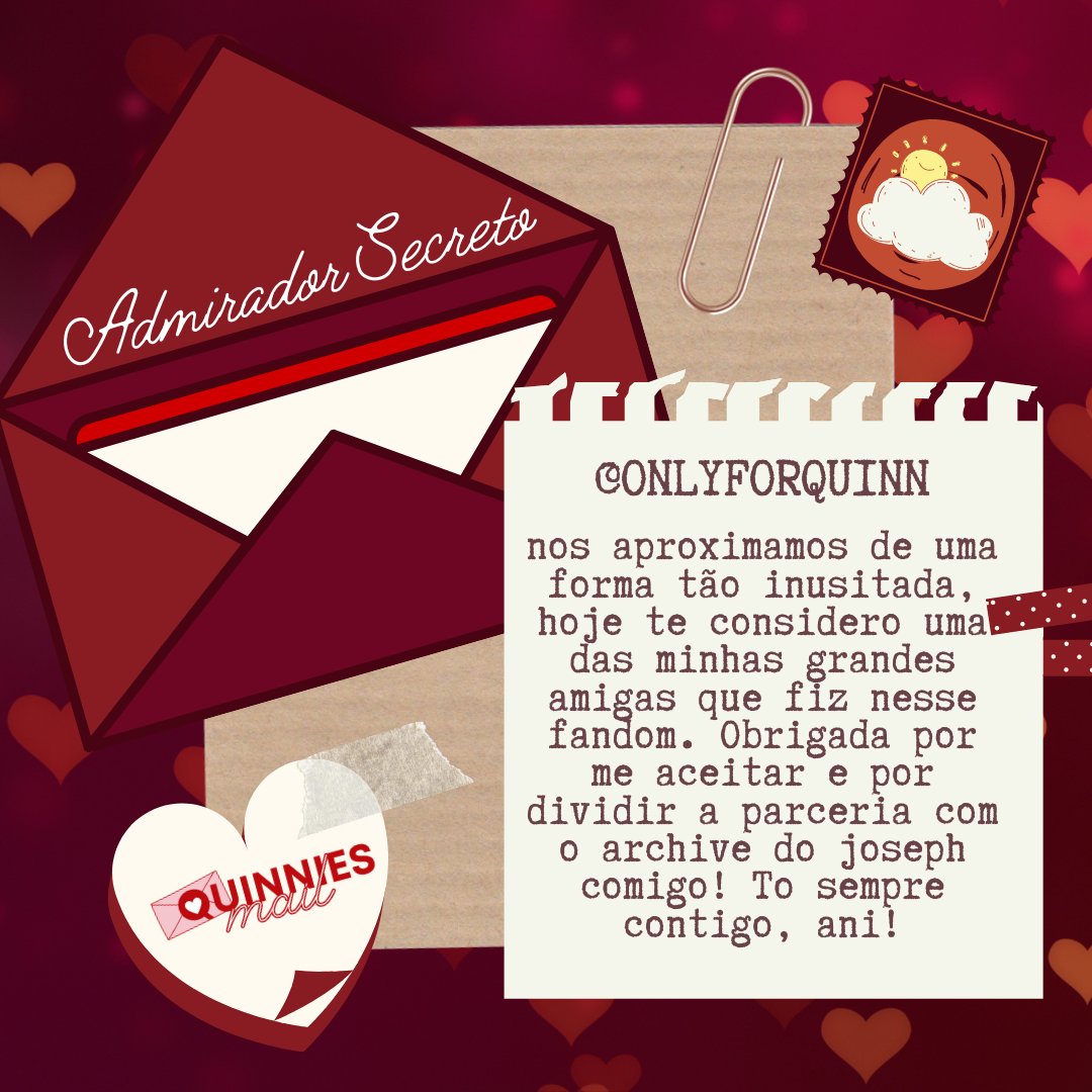 quinniemail's tweet image. • ♥︎ • Love Edition • ♥︎ •

PARA: @onlyforquinn 
DE: anônimo