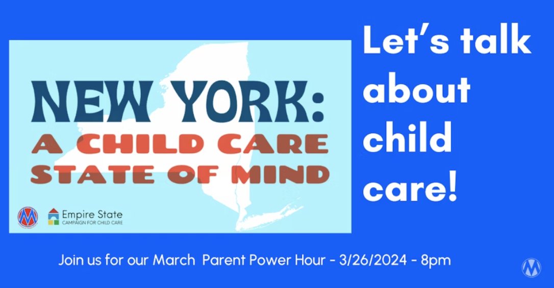 Are you a mom or dad in NY who was pushed out of the workforce due to the cost and availability of child care? Join us and @empirestateccc tomorrow at 8 pm ET for a virtual Parent Power Hour on childcare! We hope you can join us! mobilize.us/momsrising/eve…