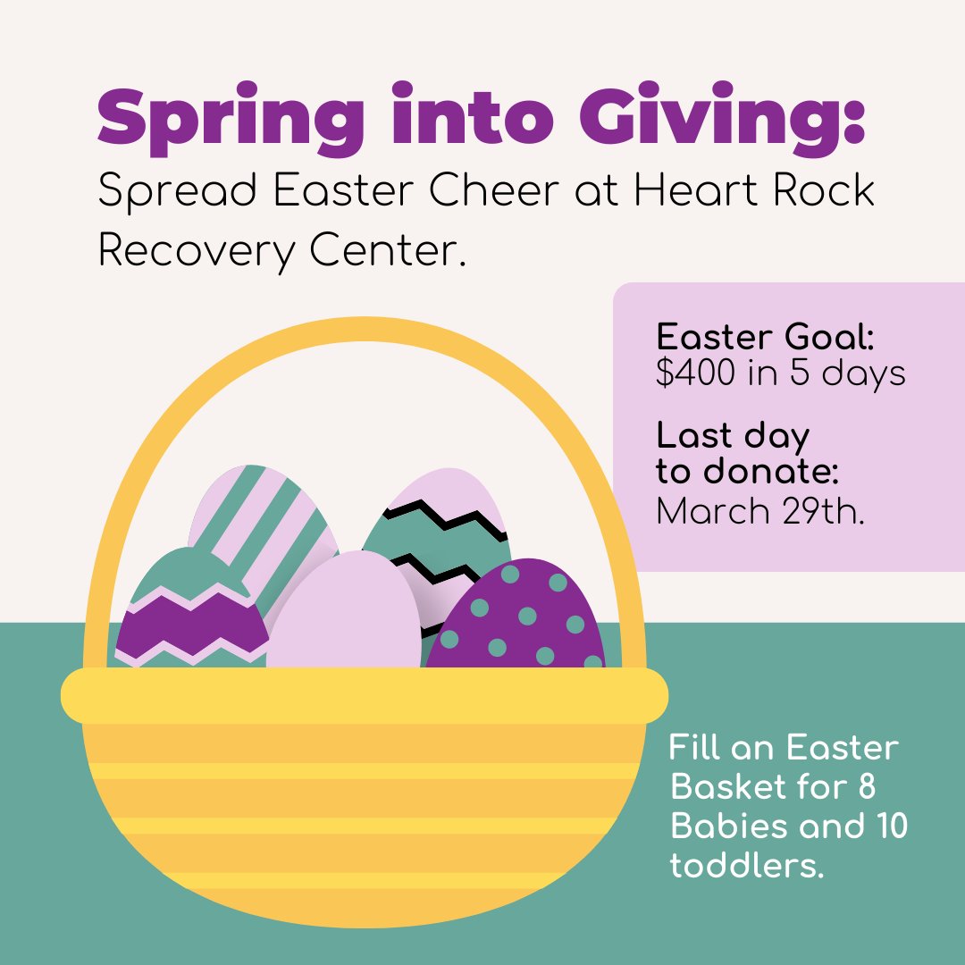 Join us in making Easter EGG-stra special for the 8 babies and 10 toddlers at Heart Rock Recovery Center! Our goal is to raise $400 in just 5 DAYS for these little ones. Click below to donate now. bit.ly/4athBIh